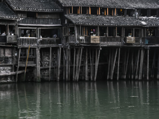 Traditional stilt houses at Tuo River, Fenghuang Ancient Town, Hunan, China