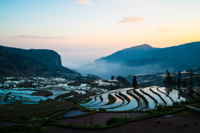 Duoyishu Rice Terracce in sunrise, Honghe, Yuanyang, Yunnan