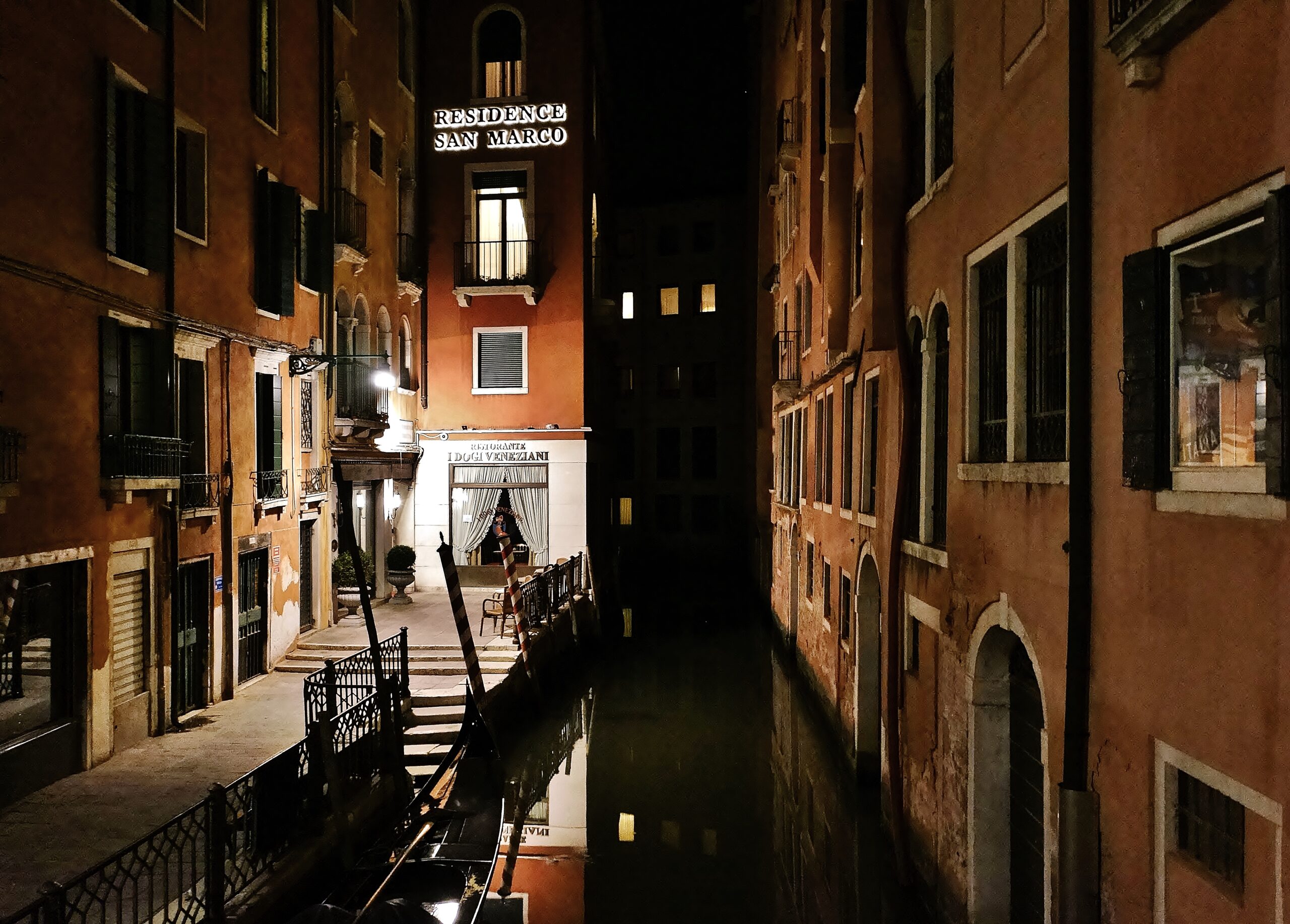 Waterway in the night time, Venice, Italy