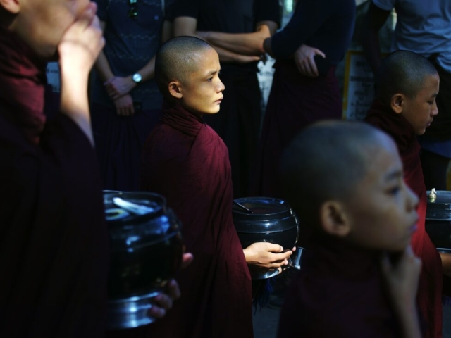 Faith from lunch queue, Mahargandaryone Monastery, Amarapura, Mandalay, Burma (Myanmar)