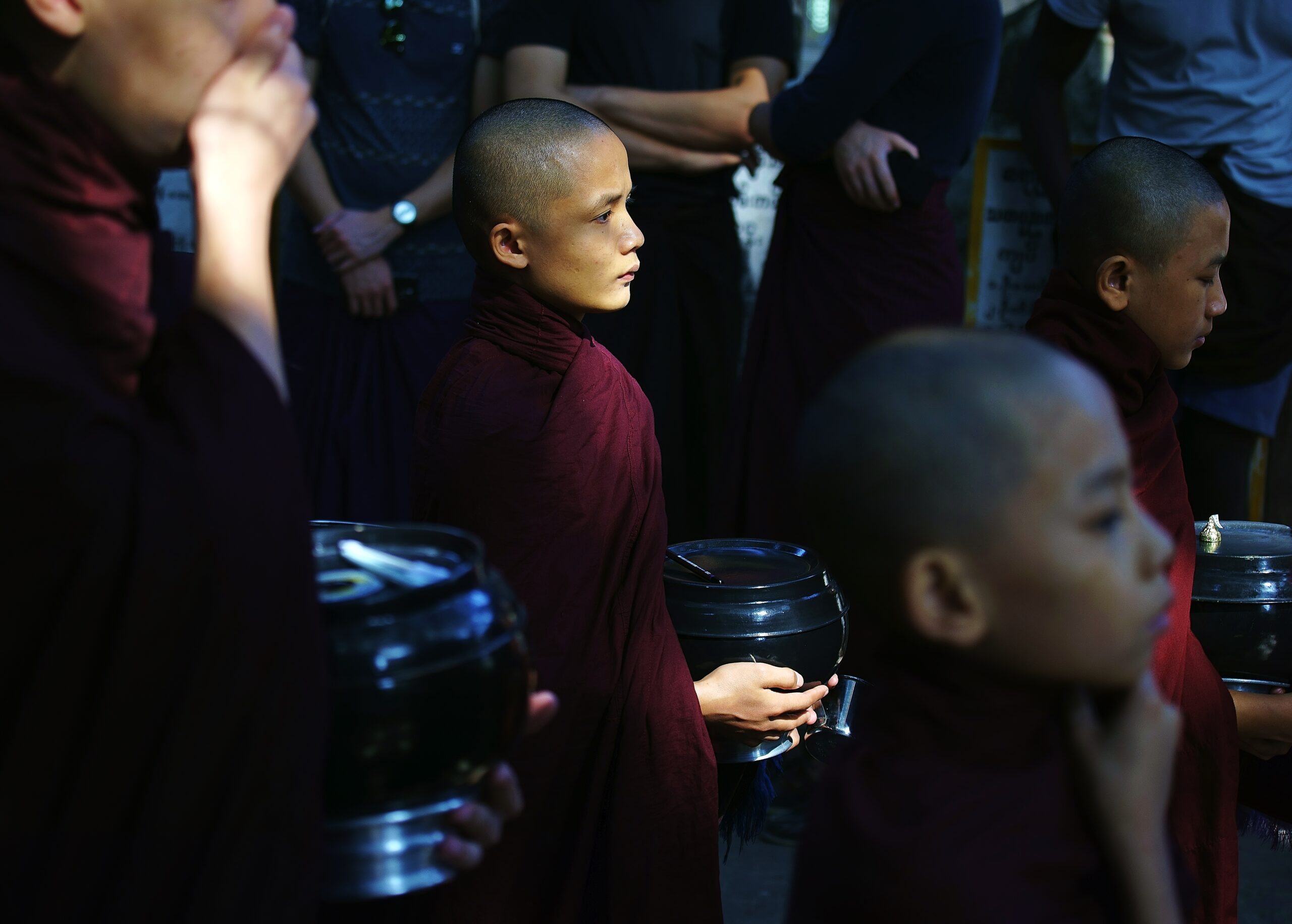Faith from lunch queue, Mahargandaryone Monastery, Amarapura, Mandalay, Burma (Myanmar)