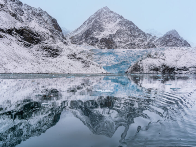 Arctic Mountain and Glacier in Reflection, Svalbard, Norway