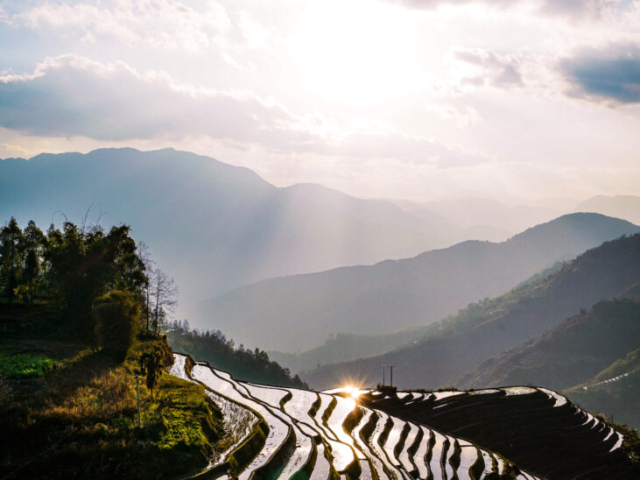 Sunset at Yiwanshui Village, Yuanyang, Yunnan, China